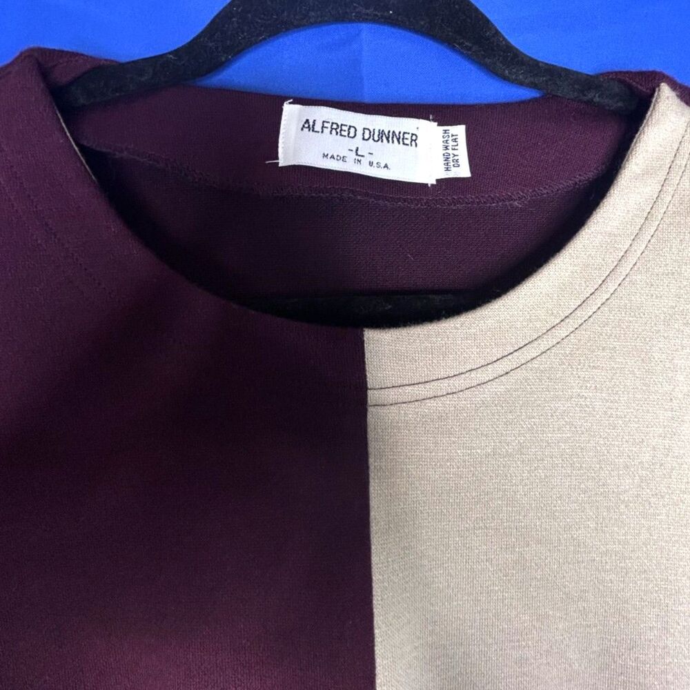 Alfred Dunner Mens Purple Colorblock Crewneck Sweater Herringbone Patchwork Sz L - Picture 6 of 6